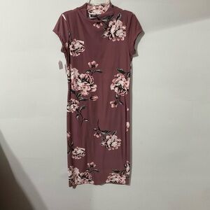 Chesley Mauve Floral Short-Sleeve Midi Dress